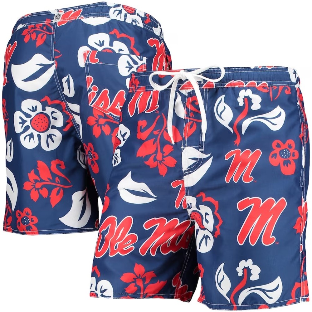 Ole Miss‎ Rebels Swim Trunks Mens XL Blue Wes & Willy Floral Volley Logo Shorts